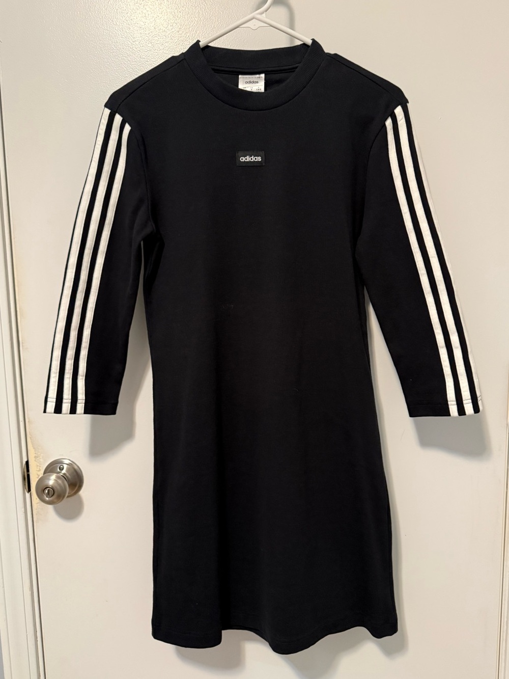 adidas Black Ribbed Crewneck with White Logo Patch